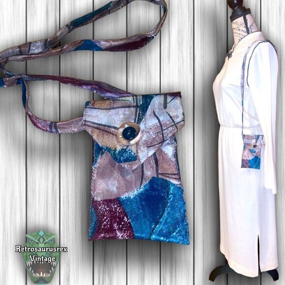 VINTAGE Mens Retro Neck Tie Crossbody Bag, Upcycled Repurposed Shoulder Mini Pur - Picture 1 of 9